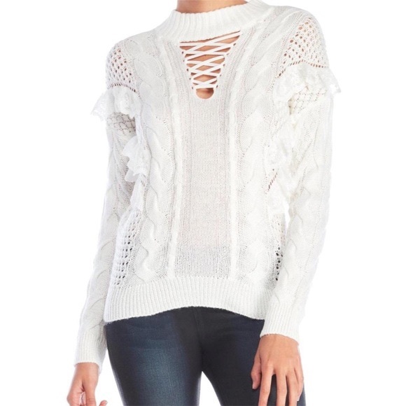 Torn by Ronny Kobo white lace sweater paige ruffle
